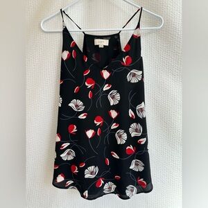 LOFT Floral Black Red White Gray Sleeveless Blouse Size: Small Petite